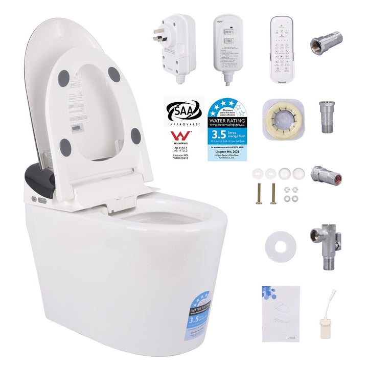 680mm Smart Bidet Toilet with Full Black Lid, Heated Seat &amp; Auto Flush - White