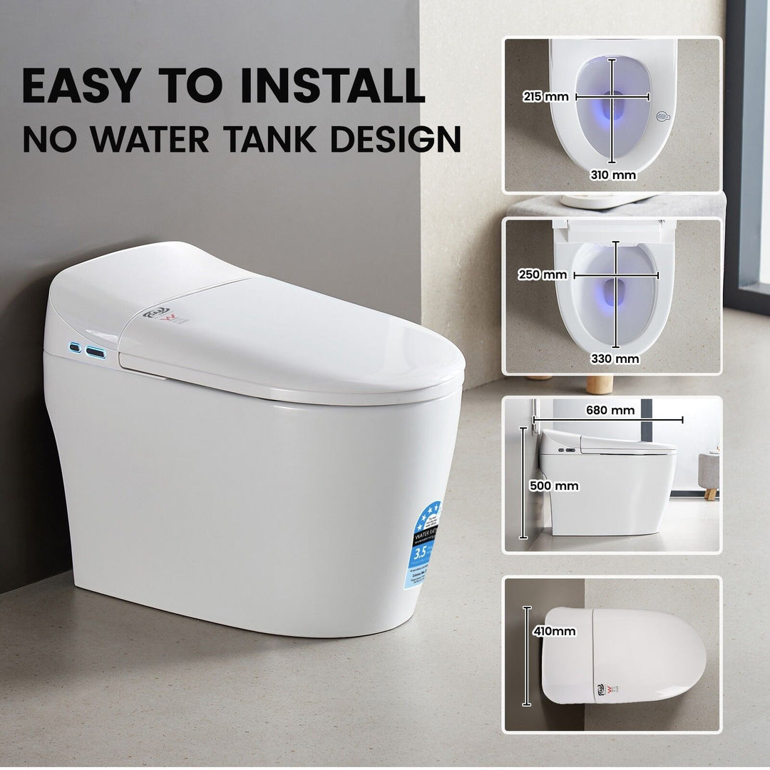 680mm Smart Bidet Toilet S-Trap with 3.5L Flush, Heated Seat &amp; Remote - White