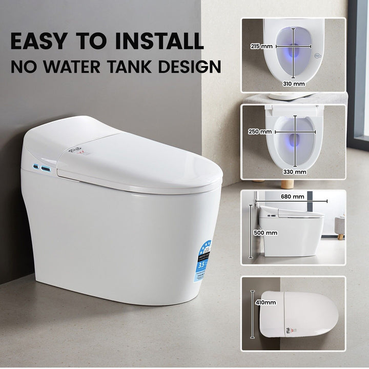 680mm Smart Bidet Toilet S-Trap with 3.5L Flush, Heated Seat &amp; Remote - White