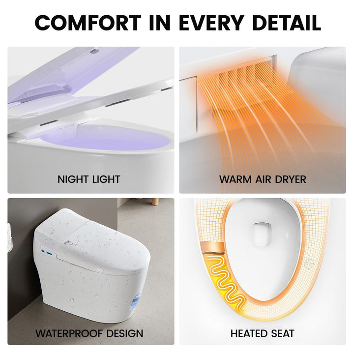 680mm Smart Bidet Toilet S-Trap with 3.5L Flush, Heated Seat &amp; Remote - White