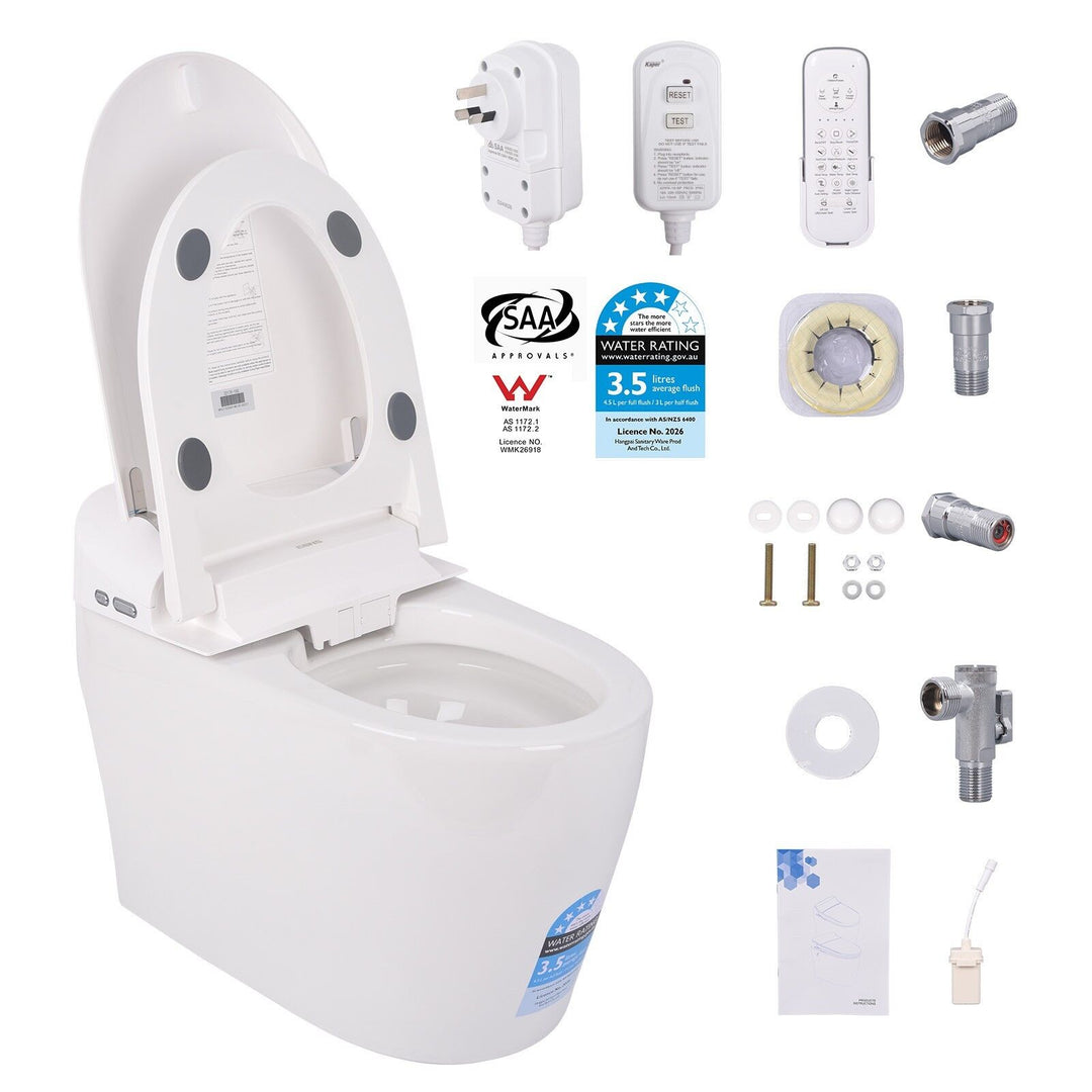 680mm Smart Bidet Toilet S-Trap with 3.5L Flush, Heated Seat &amp; Remote - White