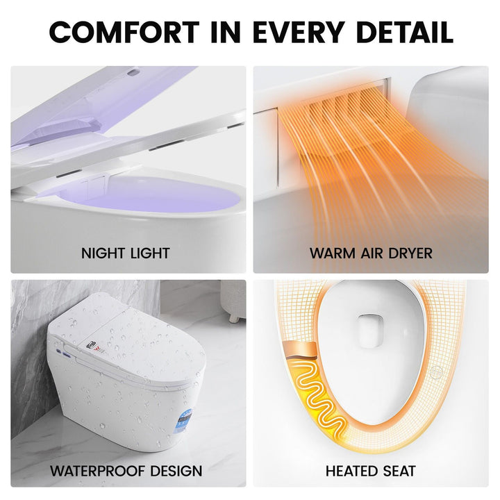 670mm Compact Smart Bidet Toilet S-Trap with Heated Seat &amp; Auto Flush - White