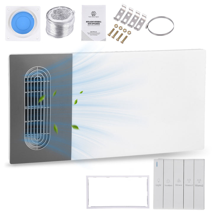 Taste Relax Space 3-in-1 Bathroom Ceiling Heater with PTC Ceramic Heating, LED Light &amp; Exhaust Fan - White
