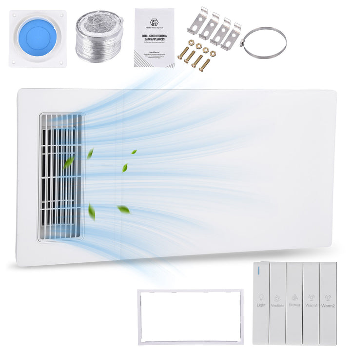 Taste Relax Space 3-in-1 Bathroom Ceiling Heater with 360° Heat Circulation, LED Light &amp; Exhaust Fan - White