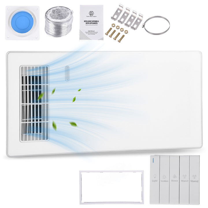 Taste Relax Space 3-in-1 Bathroom Ceiling Heater with Dual-Fan Airflow, LED Light &amp; Exhaust Fan - White