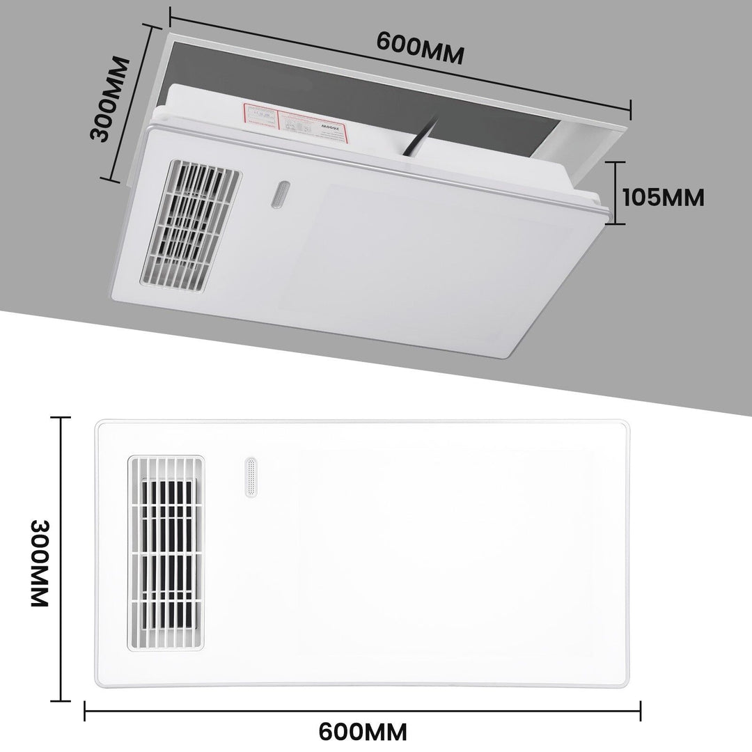 Taste Relax Space 3-in-1 Bathroom Ceiling Heater with Dual-Fan Airflow, LED Light &amp; Exhaust Fan - White