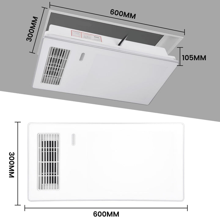 Taste Relax Space 3-in-1 Bathroom Ceiling Heater with Dual-Fan Airflow, LED Light &amp; Exhaust Fan - White