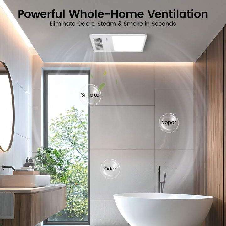 Taste Relax Space 3-in-1 Bathroom Ceiling Heater with Dual-Fan Airflow, LED Light &amp; Exhaust Fan - White