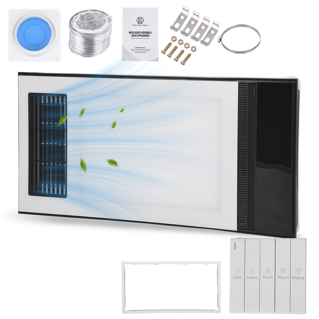 Taste Relax Space 3-in-1 Bathroom Ceiling Heater with Dual-Fan Airflow, LED Light &amp; Black Trim - White