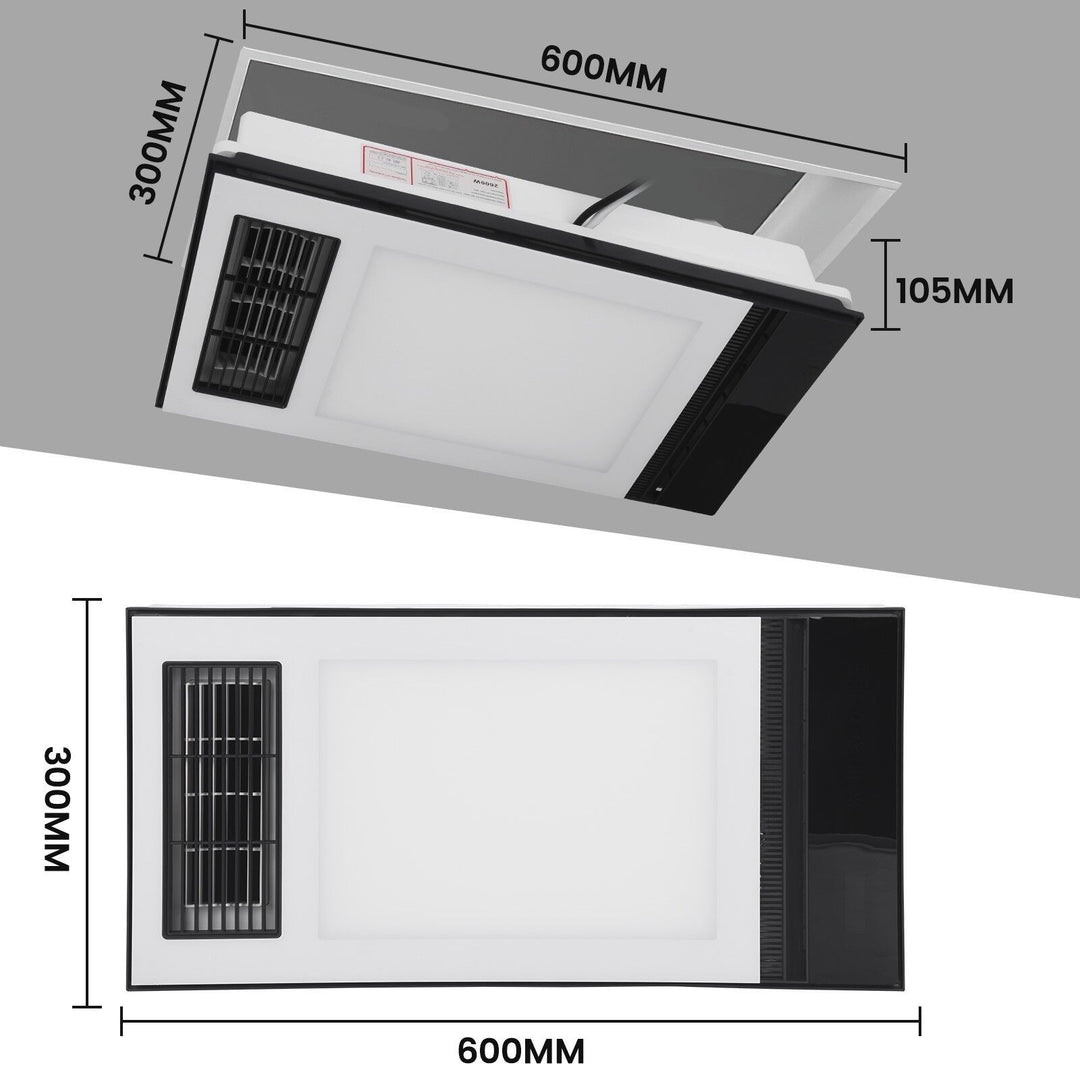 Taste Relax Space 3-in-1 Bathroom Ceiling Heater with Dual-Fan Airflow, LED Light &amp; Black Trim - White