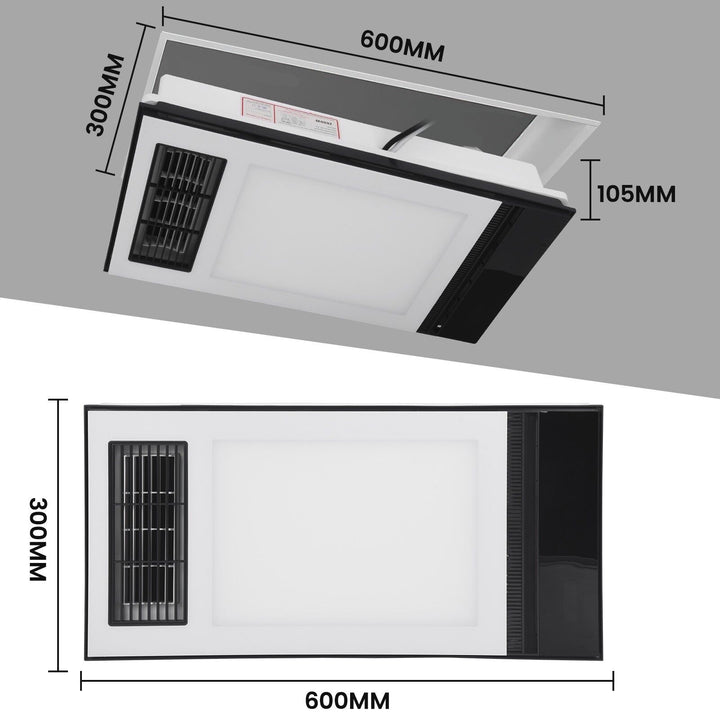 Taste Relax Space 3-in-1 Bathroom Ceiling Heater with Dual-Fan Airflow, LED Light &amp; Black Trim - White