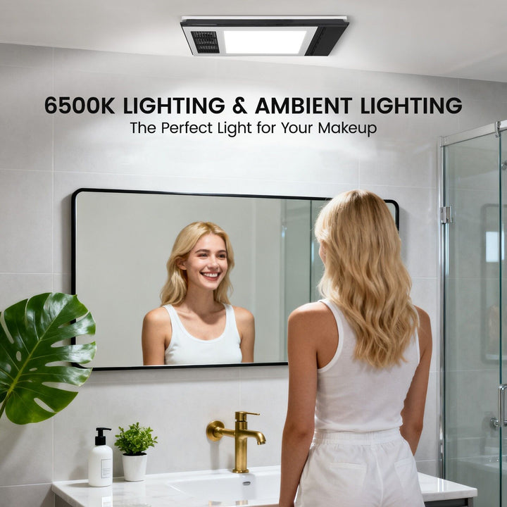 Taste Relax Space 3-in-1 Bathroom Ceiling Heater with Dual-Fan Airflow, LED Light &amp; Black Trim - White