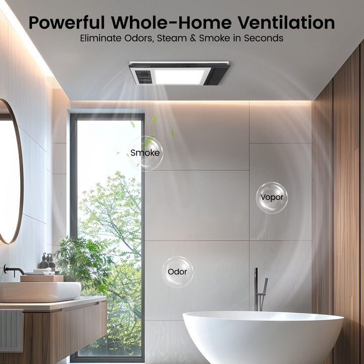 Taste Relax Space 3-in-1 Bathroom Ceiling Heater with Dual-Fan Airflow, LED Light &amp; Black Trim - White