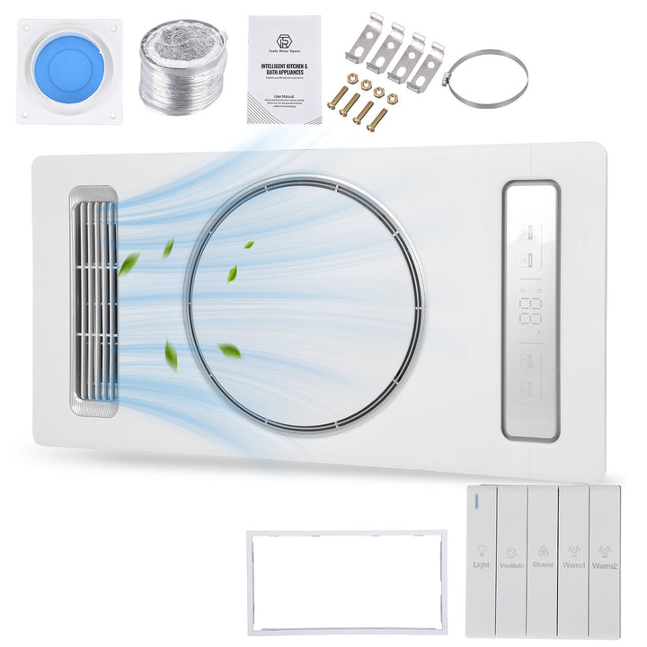 Taste Relax Space 3-in-1 Bathroom Ceiling Heater with Circular LED Light, Digital Display &amp; Exhaust Fan - White