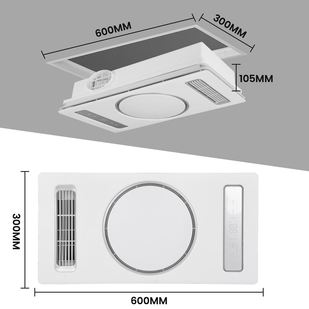 Taste Relax Space 3-in-1 Bathroom Ceiling Heater with Circular LED Light, Digital Display &amp; Exhaust Fan - White