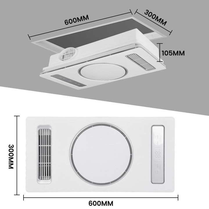 Taste Relax Space 3-in-1 Bathroom Ceiling Heater with Circular LED Light, Digital Display &amp; Exhaust Fan - White