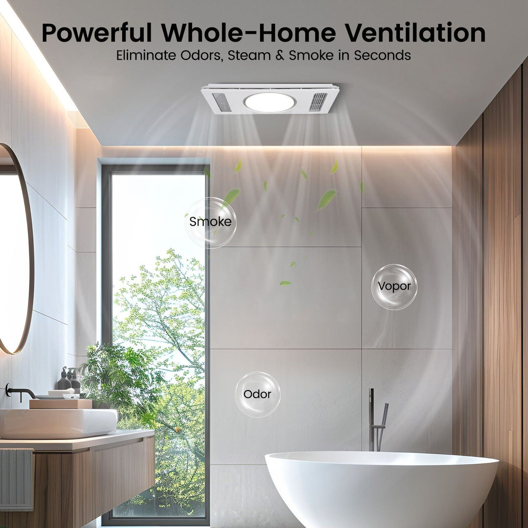 Taste Relax Space 3-in-1 Bathroom Ceiling Heater with Circular LED Light, Digital Display &amp; Exhaust Fan - White
