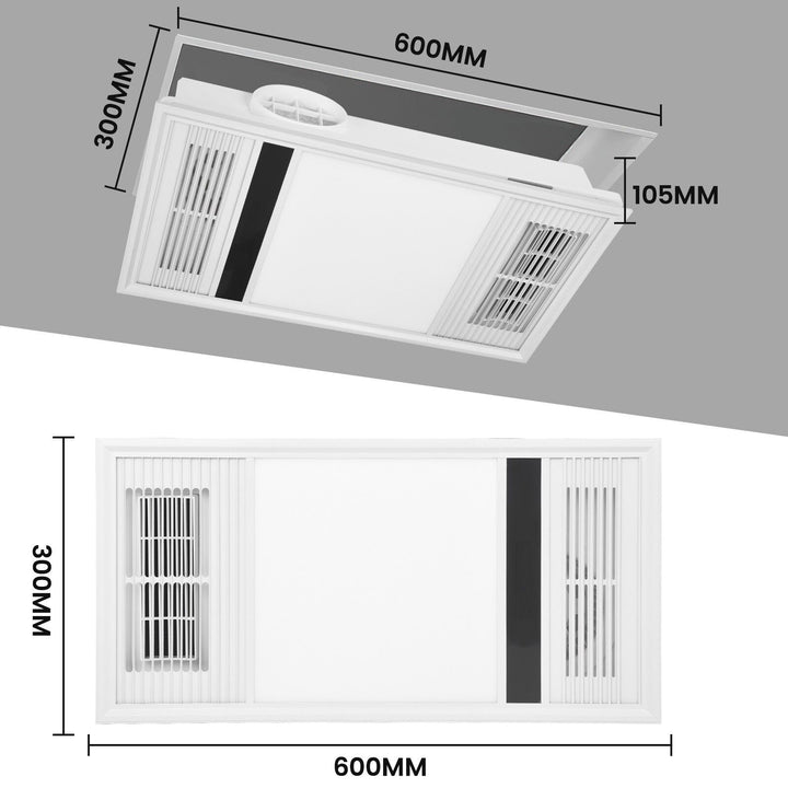 Taste Relax Space 3-in-1 Bathroom Ceiling Heater with Wide Ventilation Fascia, LED Light &amp; Exhaust Fan - White