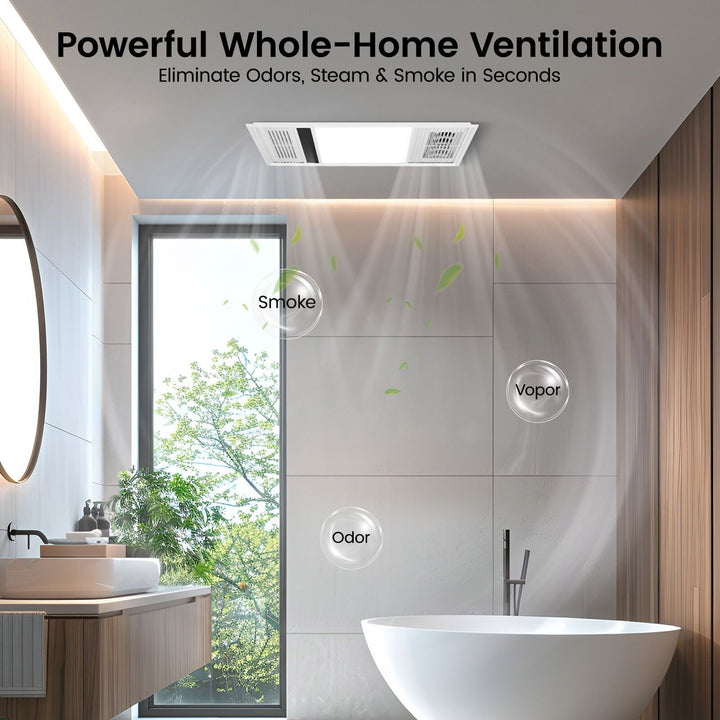Taste Relax Space 3-in-1 Bathroom Ceiling Heater with Wide Ventilation Fascia, LED Light &amp; Exhaust Fan - White