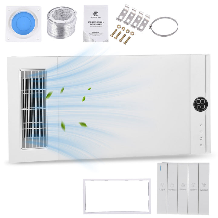 Taste Relax Space 3-in-1 Bathroom Ceiling Heater with Digital Display, LED Light &amp; Exhaust Fan - White