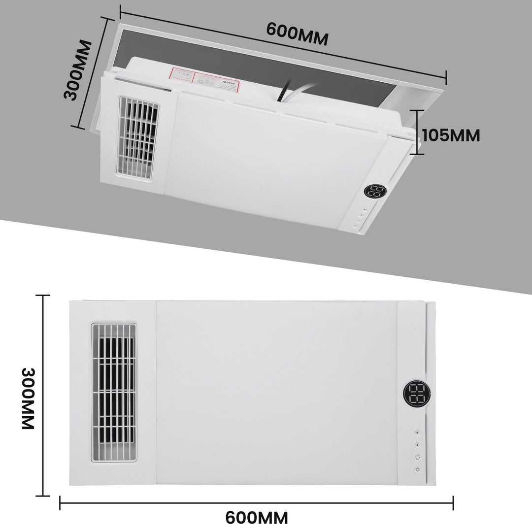 Taste Relax Space 3-in-1 Bathroom Ceiling Heater with Digital Display, LED Light &amp; Exhaust Fan - White