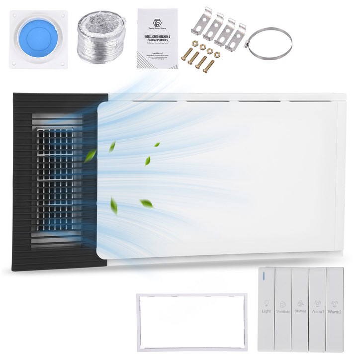 Taste Relax Space 3-in-1 Bathroom Ceiling Heater with Black Ventilation Panel, LED Light &amp; Exhaust Fan - White