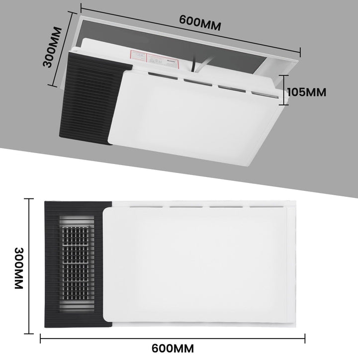 Taste Relax Space 3-in-1 Bathroom Ceiling Heater with Black Ventilation Panel, LED Light &amp; Exhaust Fan - White