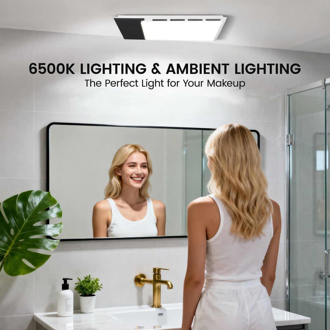 Taste Relax Space 3-in-1 Bathroom Ceiling Heater with Black Ventilation Panel, LED Light &amp; Exhaust Fan - White