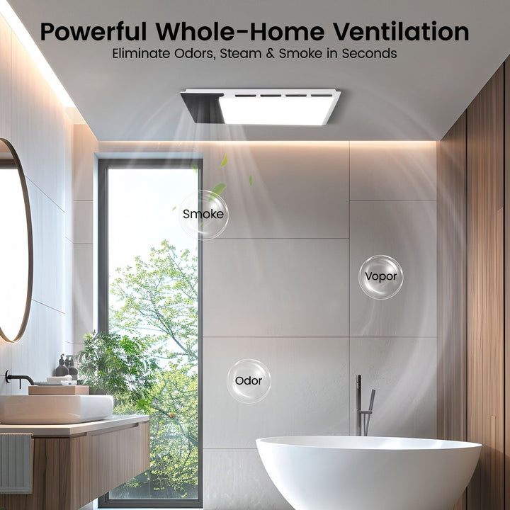 Taste Relax Space 3-in-1 Bathroom Ceiling Heater with Black Ventilation Panel, LED Light &amp; Exhaust Fan - White