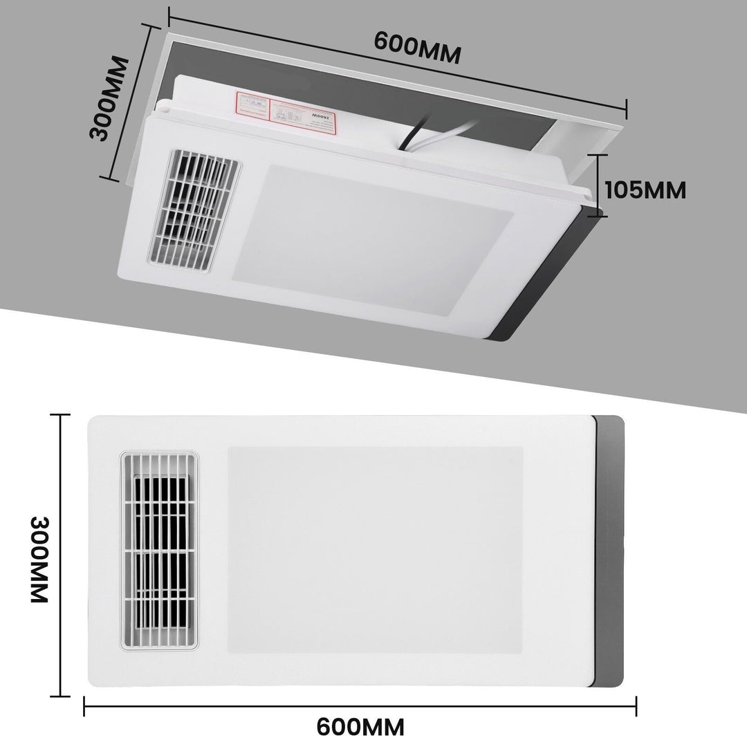 Taste Relax Space 3-in-1 Bathroom Ceiling Heater with Black Side Accent, LED Light &amp; Exhaust Fan - White