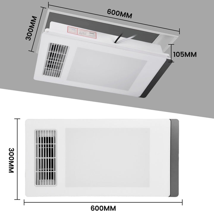 Taste Relax Space 3-in-1 Bathroom Ceiling Heater with Black Side Accent, LED Light &amp; Exhaust Fan - White