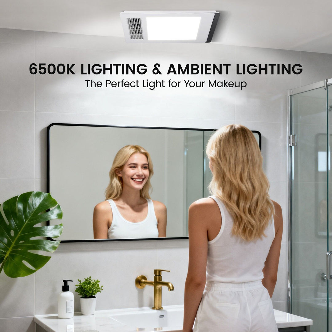 Taste Relax Space 3-in-1 Bathroom Ceiling Heater with Black Side Accent, LED Light &amp; Exhaust Fan - White