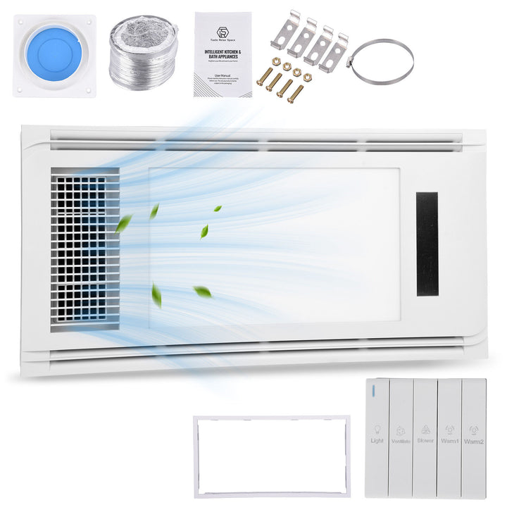 Taste Relax Space 3-in-1 Bathroom Ceiling Heater with Dual-Fan Airflow, LED Light &amp; Black Accent - White