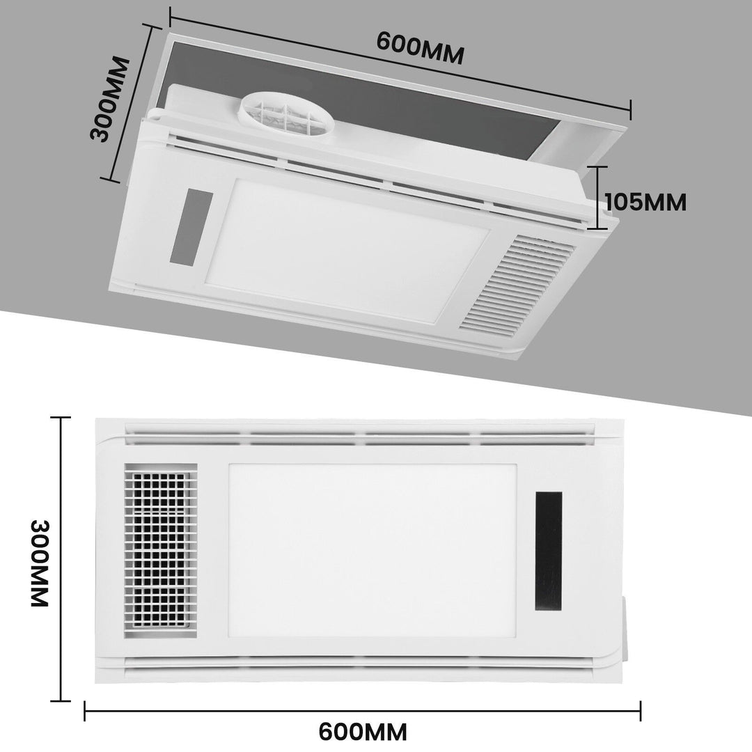 Taste Relax Space 3-in-1 Bathroom Ceiling Heater with Dual-Fan Airflow, LED Light &amp; Black Accent - White