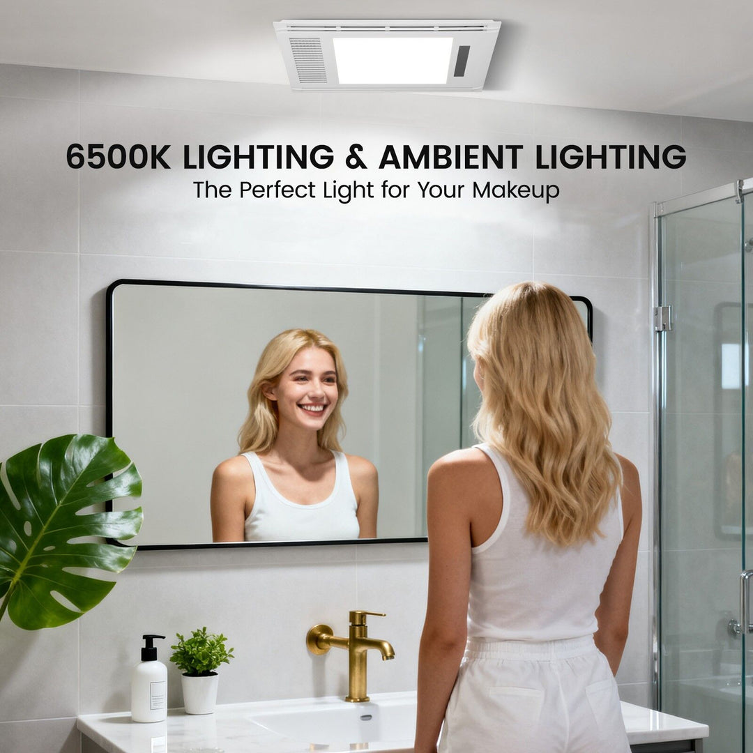 Taste Relax Space 3-in-1 Bathroom Ceiling Heater with Dual-Fan Airflow, LED Light &amp; Black Accent - White