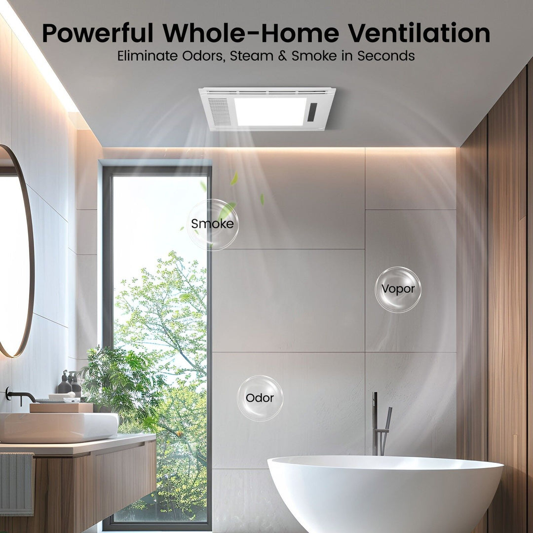Taste Relax Space 3-in-1 Bathroom Ceiling Heater with Dual-Fan Airflow, LED Light &amp; Black Accent - White