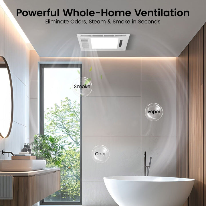 Taste Relax Space 3-in-1 Bathroom Ceiling Heater with Dual-Fan Airflow, LED Light &amp; Black Accent - White