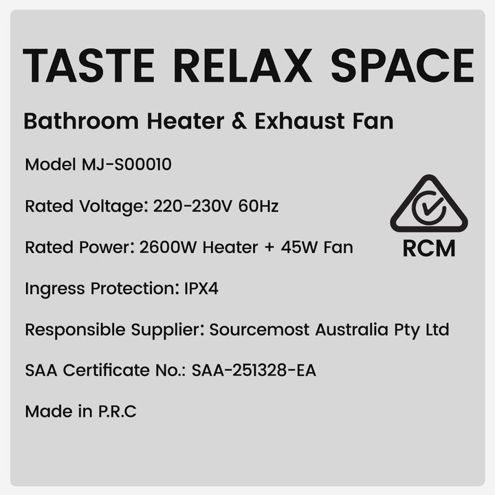 Taste Relax Space 3-in-1 Bathroom Ceiling Heater with Dual-Fan Airflow, LED Light &amp; Black Accent - White