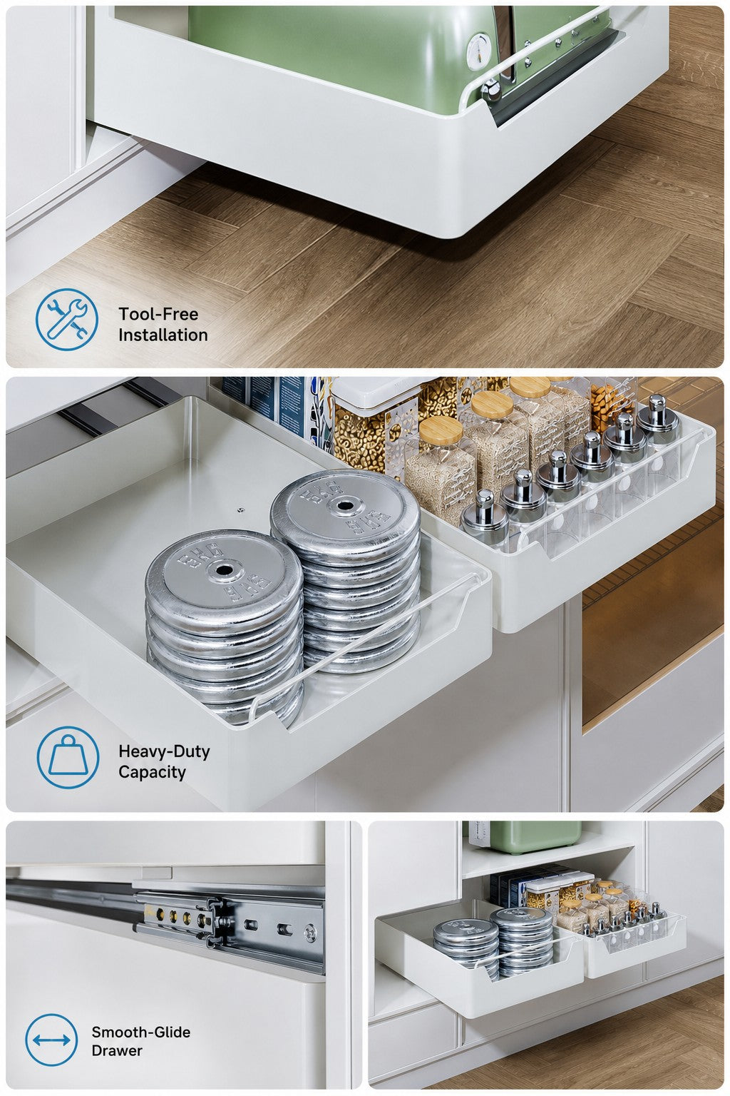 Kitchen Cabinet Storage Organiser Pull-Out Storage Basket Carbon steel with painted finish