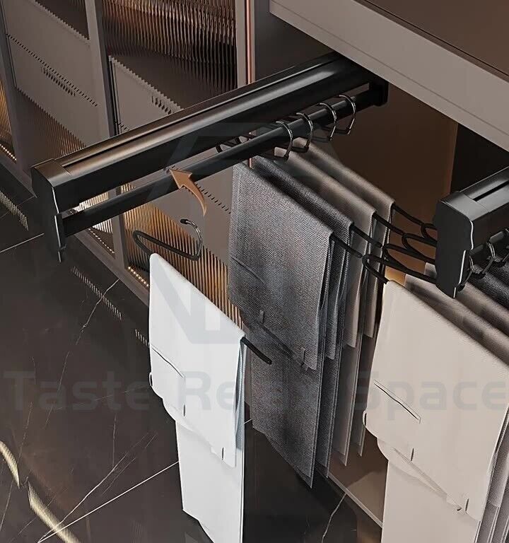 Heavy Duty Pull Out Pants Hanger Rack - Wardrobe Sliding Trouser Rail