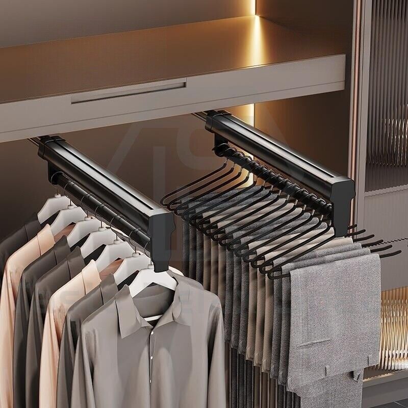 Heavy Duty Pull Out Pants Hanger Rack - Wardrobe Sliding Trouser Rail