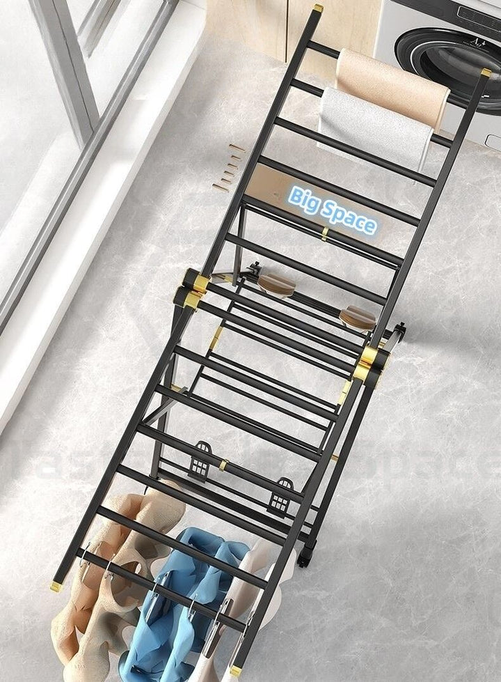 Aluminium Winged Clothes Airer - Foldable Garment Drying Rack with Lockable Wheels