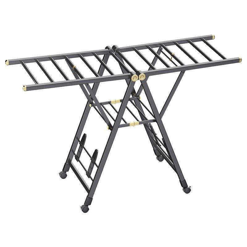 Aluminium Winged Clothes Airer - Foldable Garment Drying Rack with Lockable Wheels